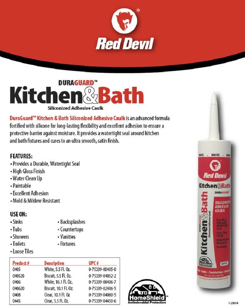 Red Devil 0408 Duraguard Kitchen & Bath Siliconized Acrylic Caulk, 10.1 oz., Clear, 12 Pack, Made in USA - Image 3